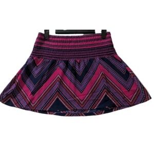Express Boho Chevron Mini Skirt Pink Purple Navy XS Smocked Waist